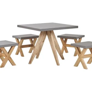 Trädgårdsset av Utebord och 4 pallar 90 x 90 cm OLBIA Grå - Utemöbler Trygg betalning