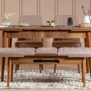 Valsot Förlängningsbar Matgrupp 129 cm Vit/Mörkbrun - Möbler Fynd