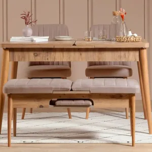 Rabatter Valsot Förlängningsbar Matgrupp 129 cm Natur/Grå/Brun - Möbler