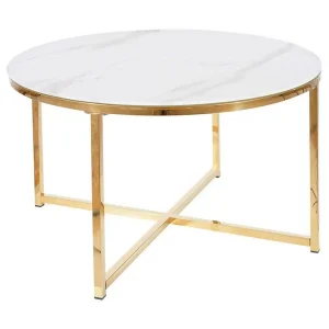 Salmaise Soffbord 80 cm Runt Marmormönster Vit/Guld/Glas - Möbler Bästa pris