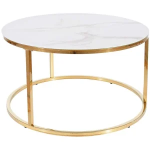Sabines Soffbord 80 cm Runt Marmormönster Vit/Guld/Glas - Möbler Erbjudande