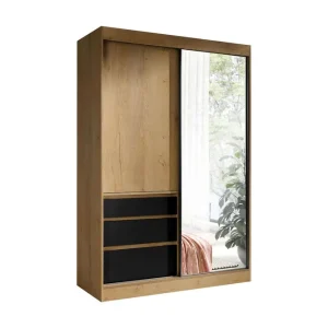 Trygg betalning Abricot Garderob med Spegel 140x216x65 cm Svart - Förvaring