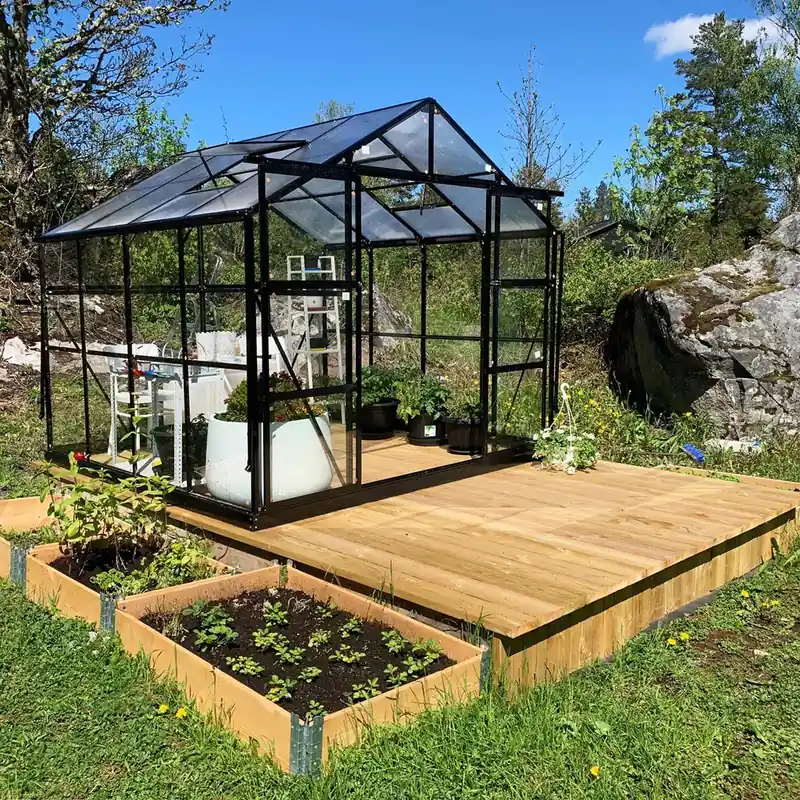 Populärt val Växthus 6,4 m² | 4 mm säkerhetsglas | 5 års stormgaranti | Svart - Trädgård & spabad