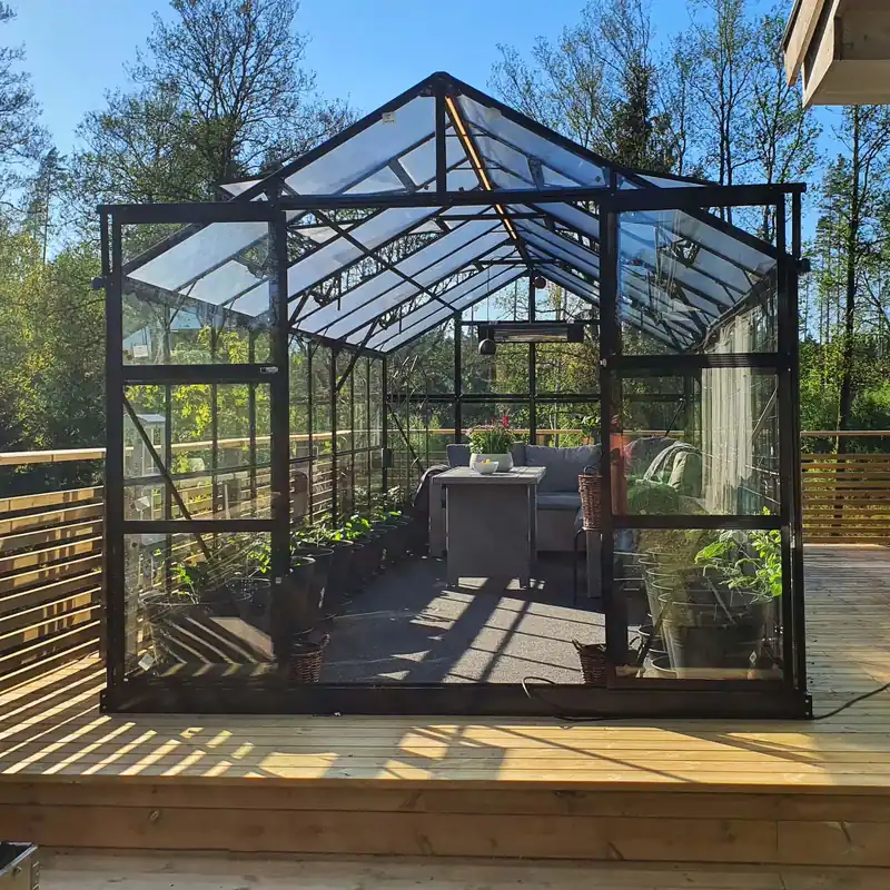Snabb frakt Växthus 14,4m² | 4mm säkerhetsglas | 5 års stormgaranti | Svart - Trädgård & spabad
