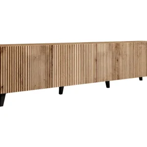Scandinavian Choice Juniskär Ribbad TV Bänk i trä med förvaring - 40 cm djup 200 cm bred 49 cm hög Ek / Svart / Trä / Ribbad - Möbler Kampanj