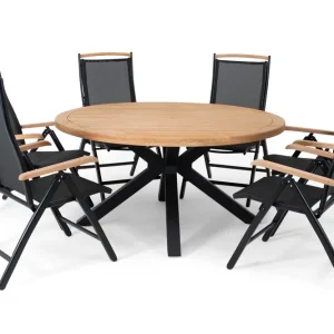 Long island & Nice matgrupp - Svart/teak 6 stolar & bord 150 cm från Sunzo- Bra Möbler Begränsad tid