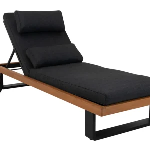 Long island solsäng - Teak/svart med grå dyna från Sunzo- Bra Möbler Populär