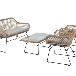 Populär Hemsby soffgrupp - Natur med beige dyna 2-sitssoffa, 2 fåtöljer & bord 100x55 cm från Sunzo- Bra Möbler