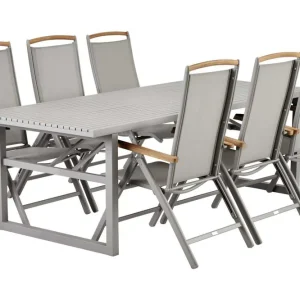 Fynd Vevi matgrupp - Khaki/khaki 6 positionsstolar & bord 230x95 cm från Brafab- Bra Möbler