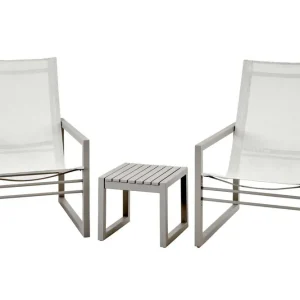 Rea Vevi cafégrupp - Khaki/vit 2 loungefåtöljer & bord 40x35 cm från Brafab- Bra Möbler