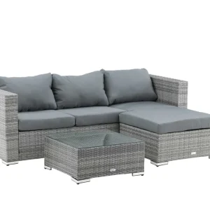 Rotterdam soffgrupp - Grå med grå dynor 2-sitsavslut, schäslong & bord 65x65 cm från Venture Design- Bra Möbler Premium