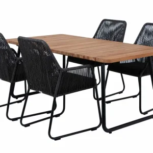 Midway & Nolli matgrupp - Grå/teak 4 karmstolar & bord 175x90 cm från Brafab- Bra Möbler Fri frakt