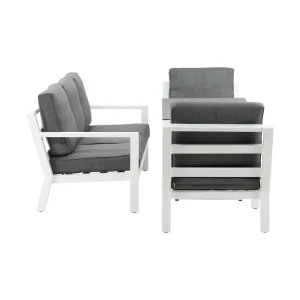 Nedsatt pris Barcelona soffgrupp - Vit med grå dyna 3-sitssoffa, 2 fåtöljer & bord 140x75 cm från Venture Design- Bra Möbler