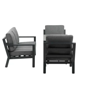 Nyhet Barcelona soffgrupp - Svart med grå dyna 3-sitssoffa, 2 fåtöljer & bord 140x75 cm från Venture Design- Bra Möbler
