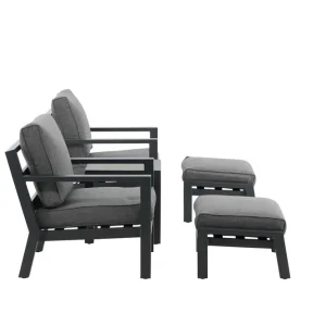 Nyhet Barcelona cafégrupp - Svart med grå dyna 2 fåtöljer, 2 fotpallar & bord 50x50 cm från Venture Design- Bra Möbler