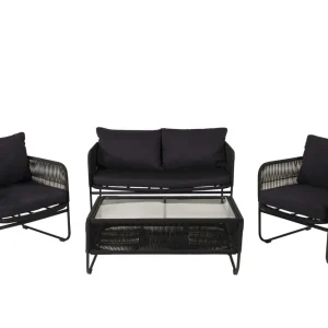 Utah soffgrupp - Svart med svart dyna 2-sitssoffa, 2 fåtöljer & bord 100x60 cm från Venture Design- Bra Möbler Trygg betalning