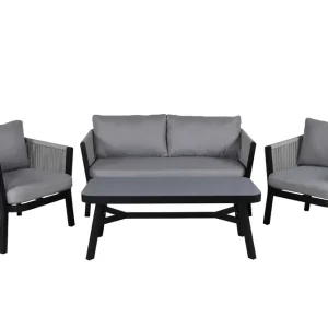 Virya soffgrupp - Svart med grå dyna 2-sitssoffa, 2 fåtöljer & bord 120x55 cm från Venture Design- Bra Möbler Expressleverans