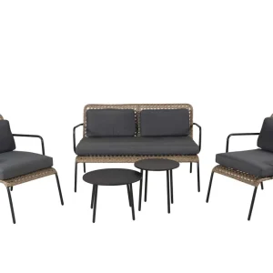 Paola soffgrupp - Svart med svart dyna 2-sitssoffa, 2 fåtöljer & 2 bord från Venture Design- Bra Möbler Sista chansen