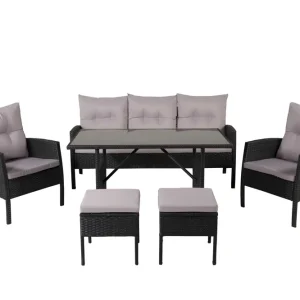 Knock soffgrupp - Svart med grå dyna 3-sitssoffa, 2 fåtöljer, 2 pallar & bord 120x70 cm från Venture Design- Bra Möbler risnedsättning