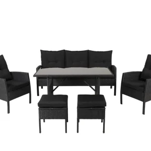 Populärt val Knock soffgrupp - Svart med svart dyna 3-sitssoffa, 2 fåtöljer, 2 pallar & bord 120x70 cm från Venture Design- Bra Möbler