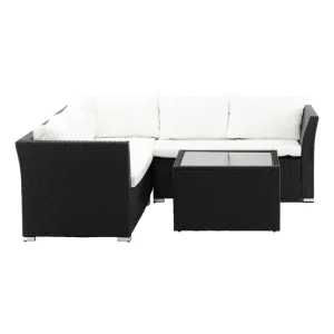 Haiti soffgrupp - Svart med vit dyna 2st 2-sitsavslut, hörn & bord 70x70 cm från Venture Design- Bra Möbler Premium