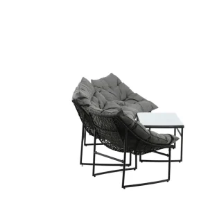 Tina soffgrupp - Svart med grå dyna 2-sitssoffa, 2 fåtöljer & bord 95x50 cm från Venture Design- Bra Möbler Reapris