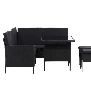 Knock soffgrupp - Svart med svart dyna 3-sitsavslut, 2-sitsavslut, 2 pallar & bord 110x70 cm från Venture Design- Bra Möbler Outlet