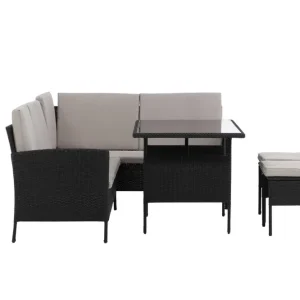 Begränsat antal Knock soffgrupp - Svart med grå dyna 3-sitsavslut, 2-sitsavslut, 2 pallar & bord 110x70 cm från Venture Design- Bra Möbler