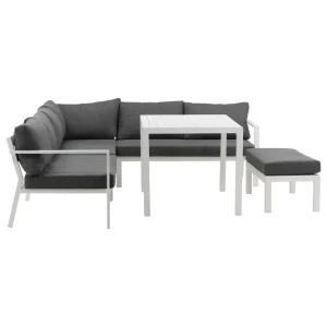 risnedsättning Ramos soffgrupp - Vit med grå dyna 2st 2-sitsavslut, hörn, mitt, pall & bord 140x82 cm från Venture Design- Bra Möbler