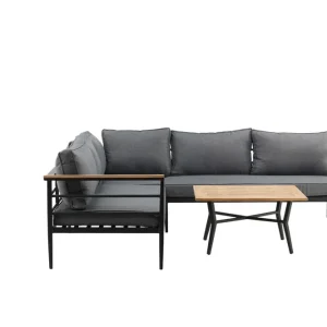 Mexico soffgrupp - Teak/svart med grå dyna 2st 2-sitsavslut, hörn & bord 80x80 cm från Venture Design- Bra Möbler Bästa pris