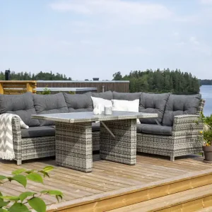 Beställ nu London soffgrupp - Grå med grå dyna 2st 3-sitsavslut & bord 147x85 cm från Venture Design- Bra Möbler