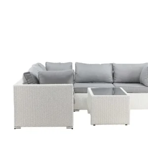 Amazon soffgrupp - Vit med grå dyna 3 hörn, 2 mitt & bord 110x60 cm från Venture Design- Bra Möbler Begränsad tid