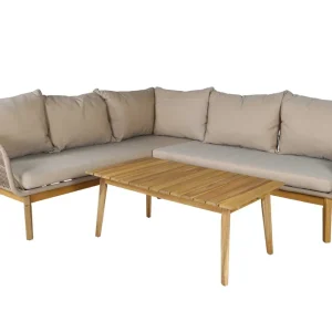 Snabb leverans Chania soffgrupp - Natur med brun dyna 2st 3-sitsavslut & bord 110x60 cm från Venture Design- Bra Möbler