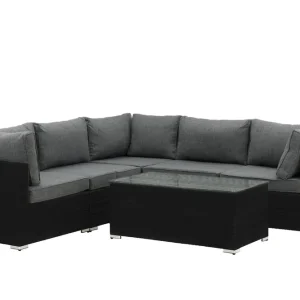 Amazon soffgrupp - Svart med grå dyna 3 hörn, 2 mitt & bord 110x60 cm från Venture Design- Bra Möbler Premium