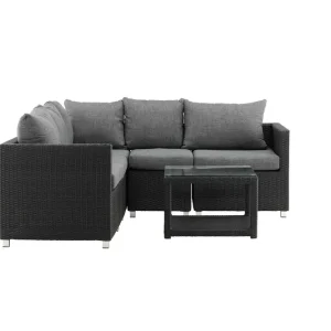 Köp online Vamos soffgrupp - Svart med grå dyna 3 hörn, 2 mitt & bord 65x65 cm från Venture Design- Bra Möbler