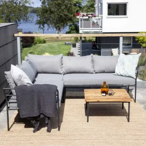 Reapris Penh soffgrupp - Akacia/svart med grå dyna 2st 2-sitsavslut, hörn & bord 65x65 cm från Venture Design- Bra Möbler