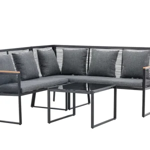 Rabatt Dallas soffgrupp - Svart/grå 3-sitsavslut, 2-sitsavslut & bord 60x60 cm från Venture Design- Bra Möbler