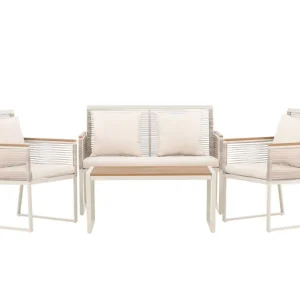 Dallas soffgrupp - Beige/ljusgrå 2-sitssoffa, 2 fåtöljer & bord 90x50 cm från Venture Design- Bra Möbler Snabb frakt