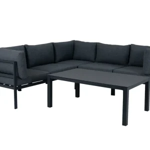 Nedsatt pris Copacabana soffgrupp - Svart med grå dyna 3 hörn, 2 mitt & bord 120 x 70 cm från Venture Design- Bra Möbler
