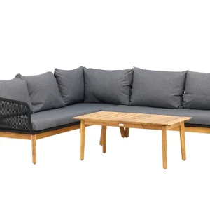Chania hörnsoffa - Akacia/svart 3-sitssoffa, 2-sitsavslut & bord 110x60 cm från Venture Design- Bra Möbler Rabatt