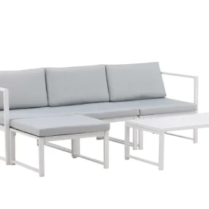 Snabb leverans Salvador soffgrupp - Vit med grå dyna 2 hörn, mittdel, pall & bord 103x55 cm från Venture Design- Bra Möbler