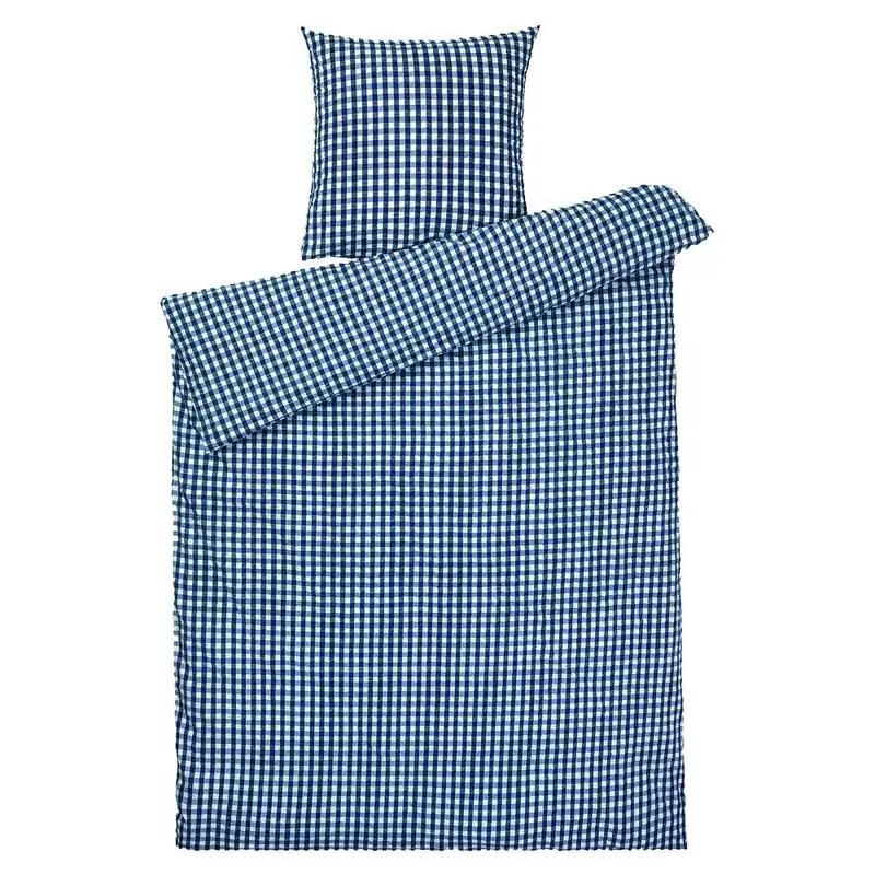 Bæk & Bølge Påslakanset 150x210 + 50x60 cm, Mörkblå / Vit Outlet