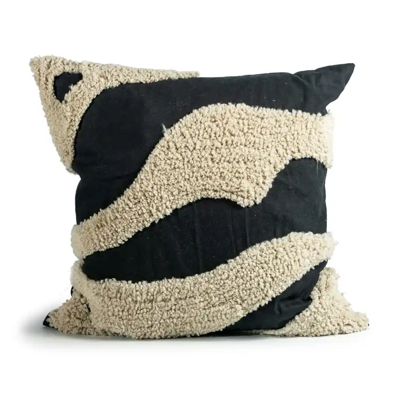 Fluffy Prydnadskudde 50x50 cm, Svart / Beige Snabb frakt