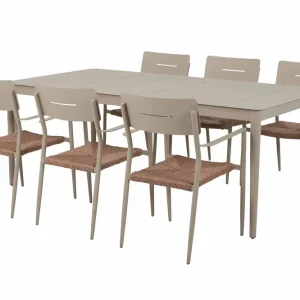 Köp nu Miami matgrupp - Beige/natur 6 st karmstolar & bord 200x100 cm från Sunzo- Bra Möbler