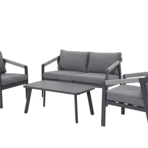 Beställ nu Naples soffgrupp - Grå med grå dyna 2-sitssoffa, 2 fåtöljer & bord 90 x 50 cm från Sunzo- Bra Möbler