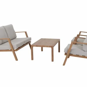 Milton soffgrupp - Teaklook/beige 2-sitssoffa, 2 fåtöljer & bord 100 x 60 cm från Sunzo- Bra Möbler Sista chansen