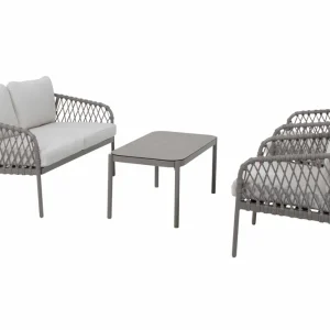 Rabatter Sanford soffgrupp - Khaki med beige dyna 2-sitssoffa, 2 fåtöljer & bord 90 x 50 cm från Sunzo- Bra Möbler
