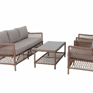 Camden soffgrupp - Beige med beige dyna 3-sitssoffa, 2 fåtöljer & bord 110x56 cm från Sunzo- Bra Möbler Rabatt
