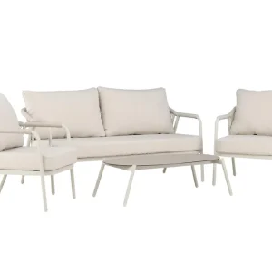 Sicily soffgrupp - Beige med beige dyna 2-sitssoffa, 2 fåtöljer & bord 108 x 55 cm från Venture Design- Bra Möbler Rabatter