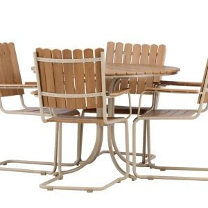 Holmsund matgrupp - Beige/trälook 4 stolar & bord 103 cm från Venture Design- Bra Möbler Beställ nu